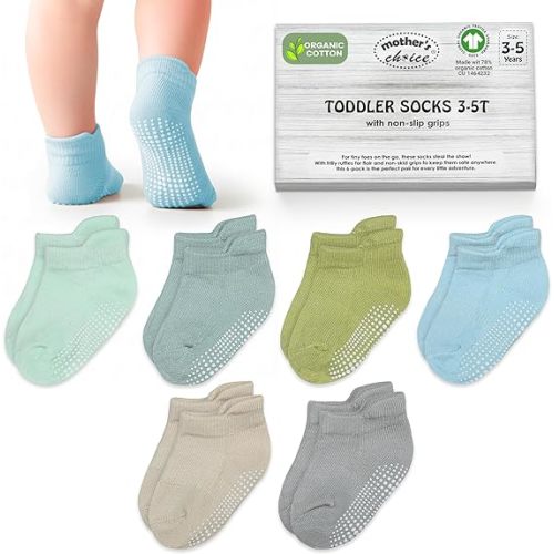 Organic Cotton GOTS Certified Ankle Baby Socks 6 Pairs, 6M - 5Y For Infants & Toddler Socks Non Slip Baby Girl & Boy Socks