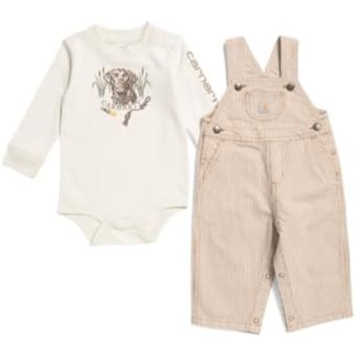 Carhartt Infant Toddler Boys 2 Piece Long Sleeve Top and Overalls Set, Cotton