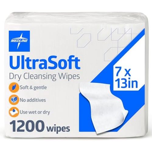Medline Ultrasoft Dry Baby Wipes, Gentle Disposable Cleansing Cloths, 1,200 Count, Dry Wipe Size is 7 x 13 inches, Great for Sensitive Skin and can be used as Baby Washcloths, Incontinence Wipes