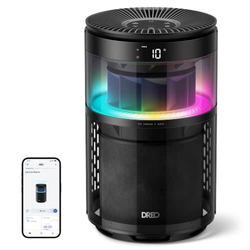 DREO Smart Air Purifier With RGBIC Light,Home Air Cleaner with Wi-Fi/Voice/Alexa, 4 Speeds & Auto/Turbo/HEPA Sleep Modes for Smoke, Dust, Pollen, Odor, PM2.5 Monitor, DREO 530S, DR-HAP010S Black