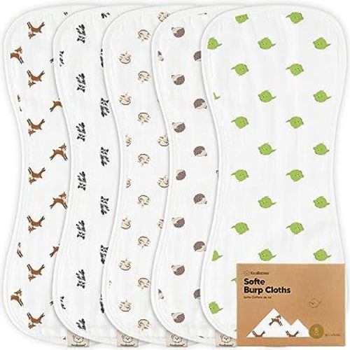 5-Pack Muslin Burp Cloths Baby Boy, Girl - Very Absorbent Baby Burp Cloth Rags, 8-Layers Viscose Derived from Bamboo Cotton Muslin Towel, Super Soft Spit Up Rags, No Shrink Washcloths (KeaFriends)
