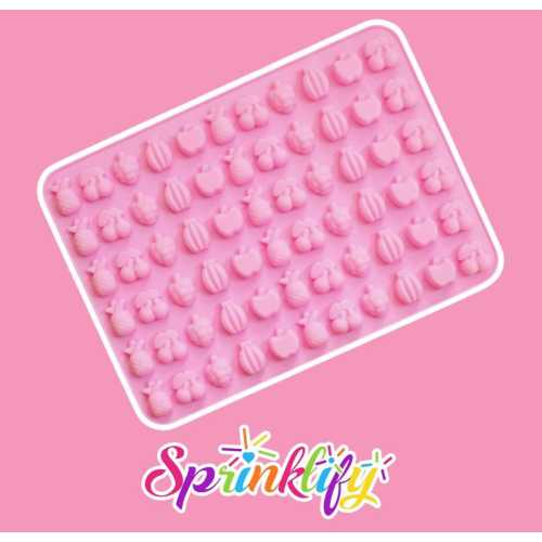 SPRINKLIFY Mini Fruit Mold, 66 Cavity Silicone Candy Mold, Pineapple Banana Cherry Gummy Bear Mold, Resin Mold, Chocolate, Food Mold