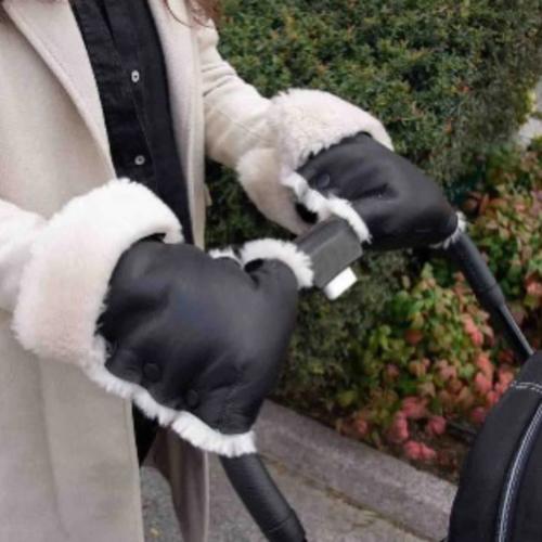 Sheepy Care Black Genuine Leather Shearling Stroller Gloves – Pegia