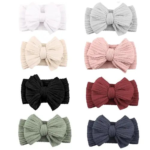Baby Bows Headbands Nylon Hairbands Baby Girl Bows Hair Accessories for Infant Toddler Essentials (8Color-warm color, mid)