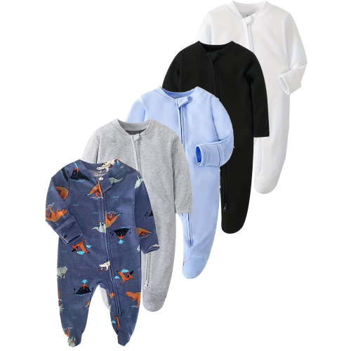 SXIMEE 1 Piece Infant Unisex Baby Boys' Sleep and Play Footed Pajamas, 2 Way Zipper with Mitten Cuffs One-Piece Sleeper Cotton PJs For Newborn Girls