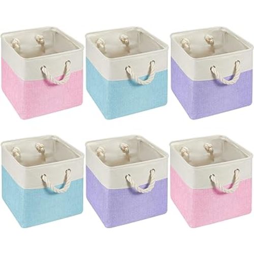 Geiserailie 6 Pcs 11 x 11 Inch Cube Storage Bins Fabric Storage Organizer Bins Foldable Cube Baskets with Sturdy Carry Handles Wicker Baskets for Home(Mermaid Color)