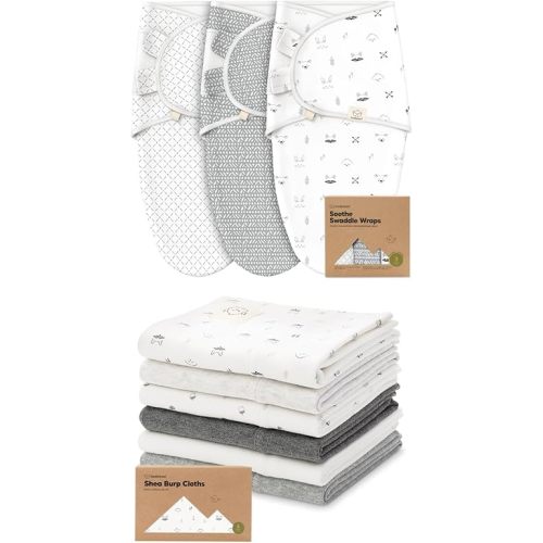 KeaBabies 3-Pack Baby Swaddle Sleep Sacks and 6-Pack Baby Burp Cloths for Baby Boys and Girls - Organic Newborn Swaddle Sack - Large Baby Burp Cloths, Burping Cloths for Babies