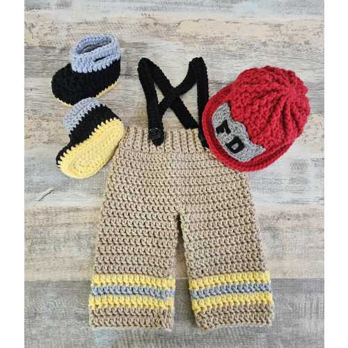Crochet Firefighter Outfit, Baby Photo Prop, Newborn Costume, Handmade Hero Set
