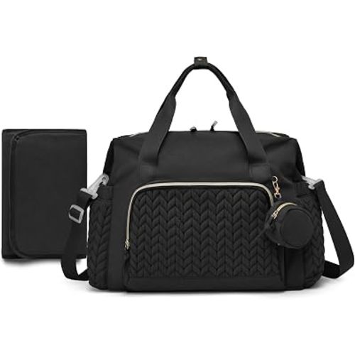 Awanhe Diaper Bag Tote, Large Capacity Lightweight Baby Bag with Changing Pad & Pacifier Case, Hospital Bag for Labor Delivery, Travel Essential Baby Gift, Black