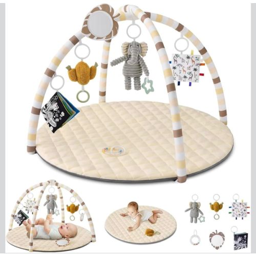 Blissful Diary Baby Play Gym Mat, Tummy Time Activity Mat with 6 Detachable Toys for Stage-Based Sensory & Motor Skill Development, Easy to Install & Clean, Baby Essentials Gift, Sandy Beige : Amazon.com.au: Baby