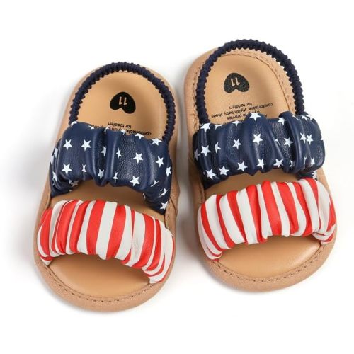 Ohwawadi Baby Girls Sandals Soft Sole Summer Infant Wedding Dress Flat Shoes Beach Sandal Newborn Crib Shoes First Walkers