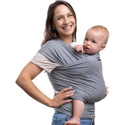 CuddleBug Hands-Free Baby Carrier - Soft & Stretchy Wrap - Newborn to Toddler 7-35 lbs - One-Size-Fits-All Hip-Healthy Holder (Gray)