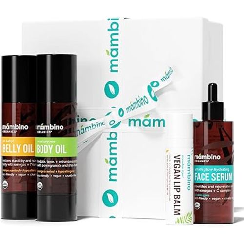 Mambino Organics Bun in the Oven Kit – All Natural Skincare Set for Pregnant Women – Anti-stretch mark, Body Moisturizer, Lip Balm Gift Pregnancy Gift Set for First time Moms