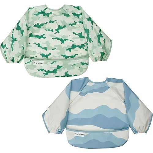 Tiny Twinkle Long Sleeve Bib for Babies&Toddlers|2-Pack Waterproof Smock Bib for Eating|Machine Washable&Mess-Proof Feeding Essentials|Newborn Shower Gift(Camo,Explorer,6-24M)