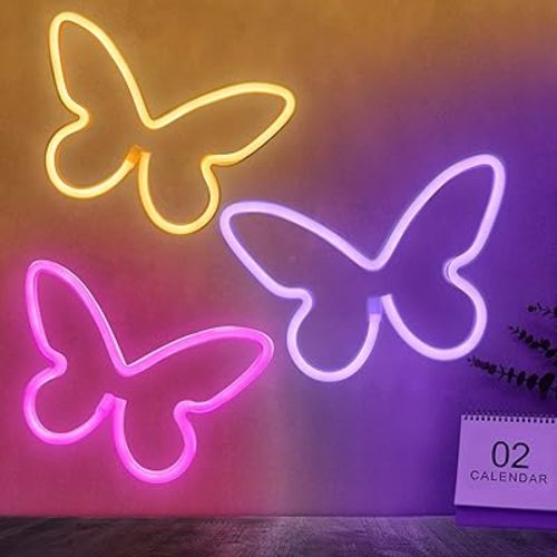 BRIGHTDECK 3 Pack Butterfly Neon Signs for Bedroom, Pink Purple White