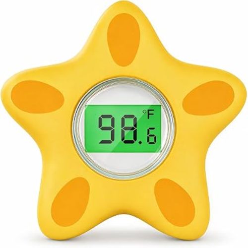 Baby Bath Thermometer for Infant & Toddler, Floating Digital Water Thermometer with 3‑Color LED Backlight, Baby Bath Toy, Hot & Cold Alert, BPA‑Free,Yellow Starfish