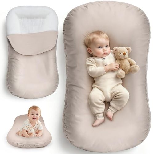 Extra Large Baby Lounger for Newborn & Infant, Pure Cotton Infant Lounger with Thick Support Filling & Removable Envelope Cover, Portable Baby Nest for Supervised Play, Daily Care & Baby Shower Gifts