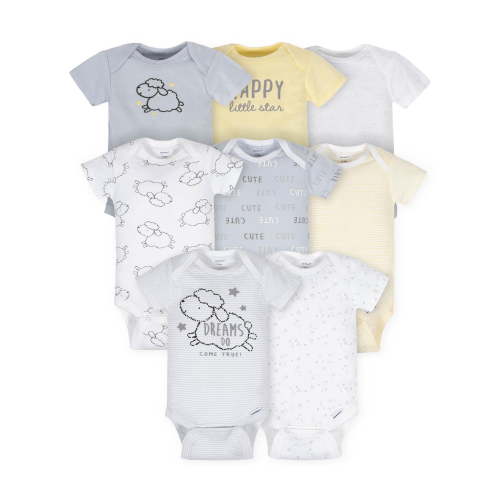 Gerber Baby Boy or Girl Gender Neutral Short Sleeves Onesies Bodysuits, 8-Pack (Newborn - 12 Months)
