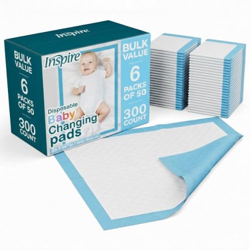 Inspire Baby Diaper Changing Pads | Disposable Chux Underpads, 23 x 36 Inches, Bulk Savings Pack 300 Ct