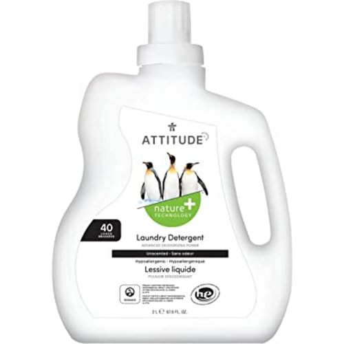 ATTITUDE Laundry Detergent, EWG Verified, Plant and Mineral-Based Formula, HE Compatible, Vegan and Cruelty-free Household Products, Unscented, 40 Loads, 67.6 Fl Oz