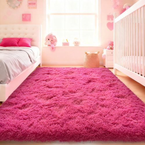 Mercer41 Shag Area Rugs for Living Room, Soft Fluffy Rugs for Bedroom, Nursery, Kids Room Home Decor, Rose Red & Reviews | Wayfair