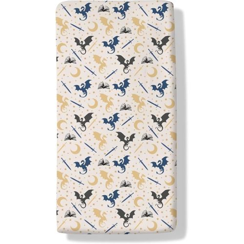 Fantasy Dragons Books Baby Crib Sheets Magical Dragon Stars Swords Fitted Crib Mattress Cover Bookish Toddler Baby Sheet for Standard Crib Mattress 28x52in