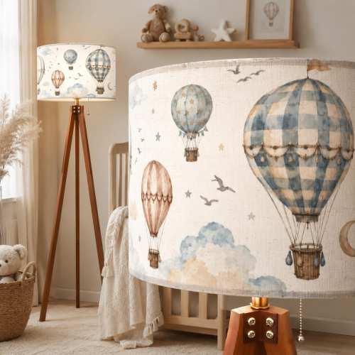 Hot Air Balloon Nursery Floor Lamp, Watercolor Tripod Lamp, Baby Boy Room Decor, Storybook Kids Lighting, Neutral Nursery Lamp