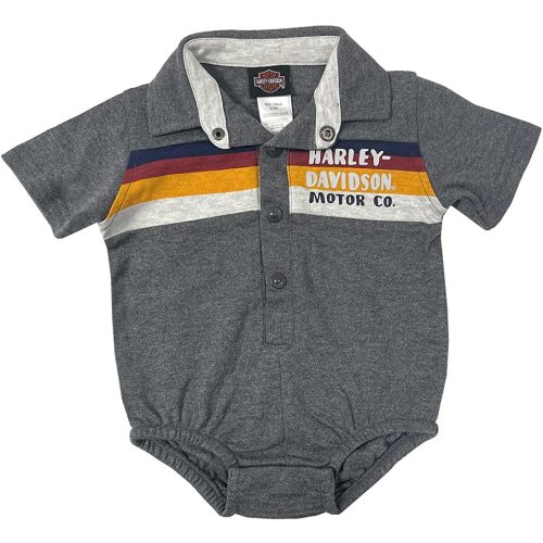 Harley-Davidson Baby Boys' Striped Workshop Short Sleeve Newborn Creeper - Gray