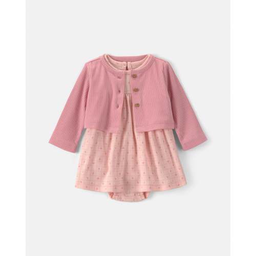 Baby Girl 2-Piece Floral Cardigan Dress Set - Pink