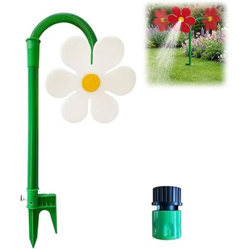Crazy Daisy Sprinkler, Crazy Dancing Daisy Sprinkler, Funny Dancing Flower Water Sprinkler - 360° Rotating Garden Sprinkler Toy for Yard Watering Dogs Kids Playing (White)