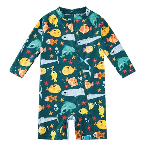Baby Boy Swimsuit Rash Guard Shirts Toddler Boy Swimwear Full Zipper UPF 50+ Sun Protection Infant One Piece Bathing Suit