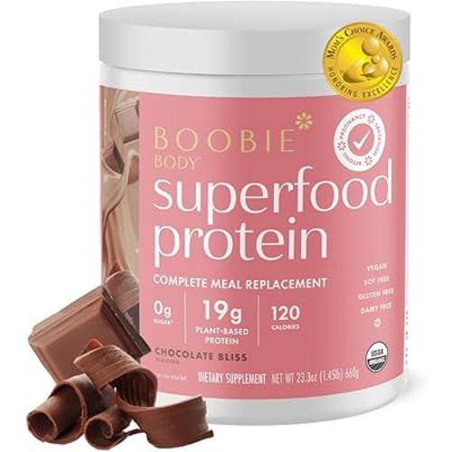 Boobie Body Superfood Protein Pregnancy and Postpartum Meal Replacement Shake, Chocolate Bliss Flavor | 19g Protein | Safe for Lactation & Motherhood | Organic, Vegan, Zero Sugar, 1 Tub (20 Servings)
