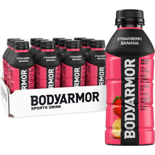 BODYARMOR Strawberry Banana Electrolyte Sports Drink Bottles, 16 fl oz, 12 Pack