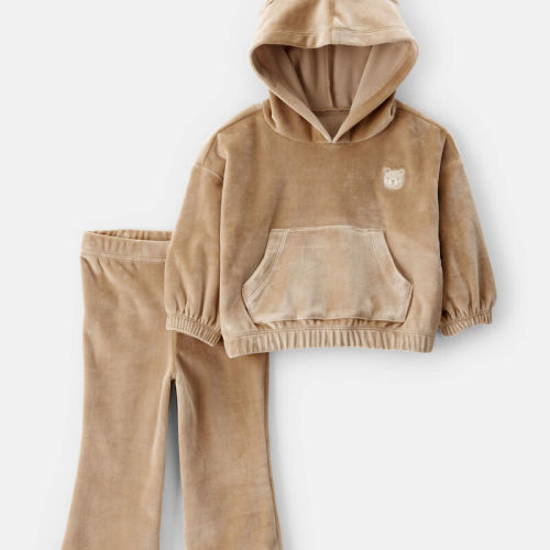 Beige Baby Girl Bear Velour Hoodie & Pant Set - Brown | Carter’s Oshkosh Canada