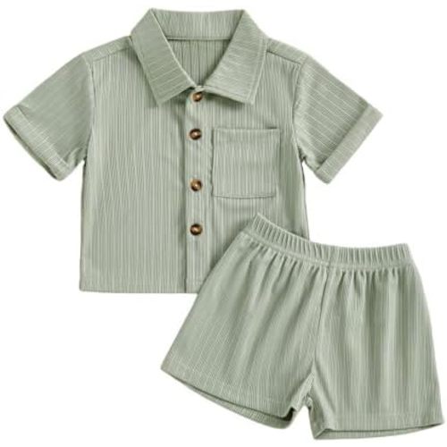 fhutpw Baby Boy Clothes Toddler Infant Leisure Ribbed Button Down Shirt Tops + Shorts Set 2PCS Summer Soft and Smooth Outfit