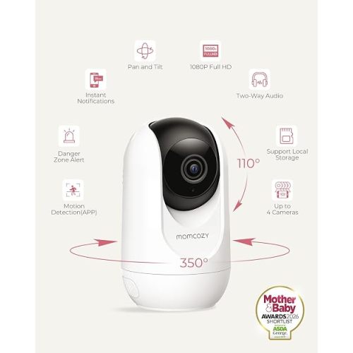 Momcozy Smart WiFi Baby Monitor, APP Control Baby Monitor with Camera & Audio, Danger Zone Alert, Motion & Cry Detection, 1080P Night Vision, 2-Way Talk, Photo & Video Recording (Compatible With BM04)