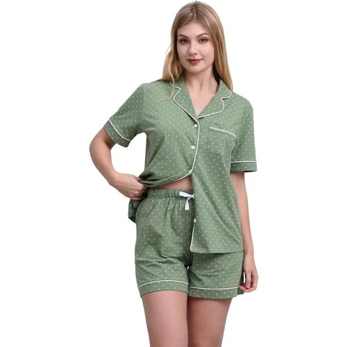 NAP BOUND 100% Cotton Women's Pajama Sets Short Sleeve Button Down Soft Pjs 2 Piece Lounge Set with Pocket Nightwear XS-XXL