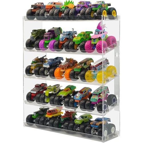 Acrylic Monster Trucks Display Case, 5-Tier Toy Car Storage Organizer Shelf