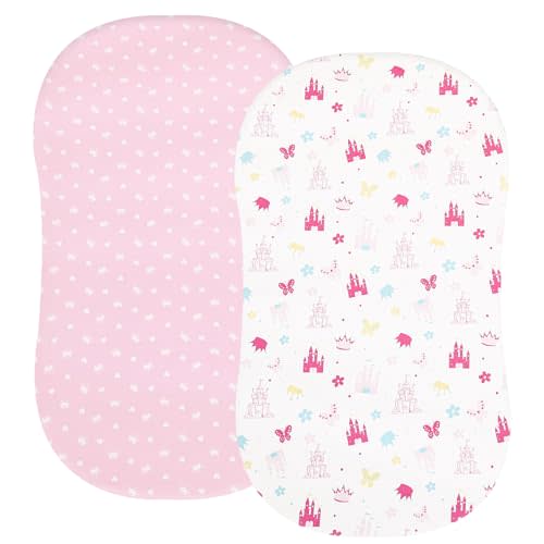 PHF Soft Bassinet Sheet Set, 2 Pack Silky Comfy Breathable Cradle Sheets for Baby Boys Girls, Univeral Fit for Most Oval Rectangle Cradle and Bassinet Mattress/Pad, Castle