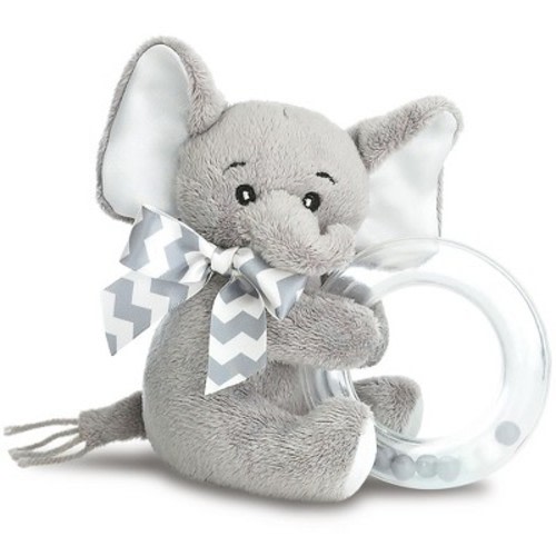 Bearington Collection Lil' Spout Plush Stuffed Animal Gray Elephant Ring Rattle, 5.5", For Ages 0-14