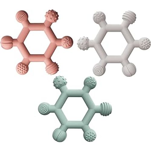 PandaEar 3 Pack Teething Toys for Toddler & Infant, 0-12 Months, Silicone Baby Teether BPA Free, Soft & Textured Ring Teether for Teething Pain Relief