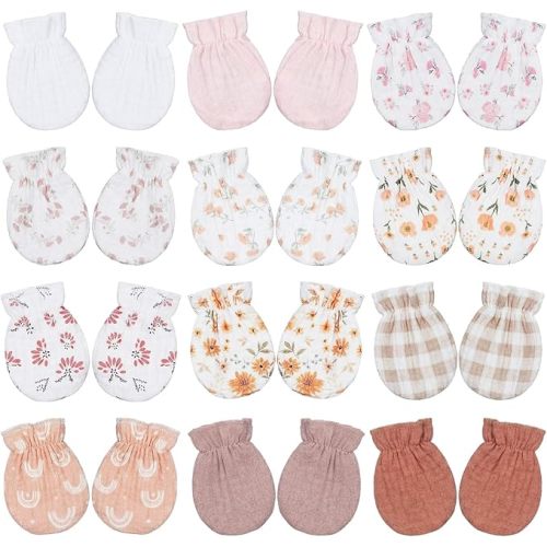 Muslin Baby Mittens for Newborn 100% Cotton No Scratch Soft Breathable Infant Gloves for Boys Girls 0-6 Month