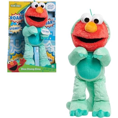 SESAME STREET Dino Stomp Elmo 13-Inch Plush Stuffed Animal Sings and Dances, Kids Toys for Ages 18 Month by Just Play
