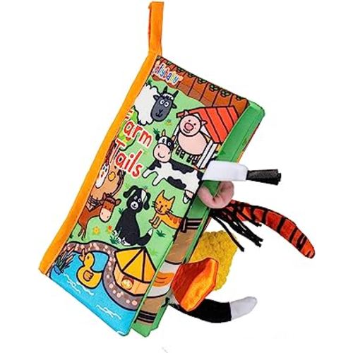 Jollybaby Baby Cloth Books, Touch & Feel Crinkle Soft Books, for Infants Babies, Toddler Early Educational Interactive Stroller Toys, Baby Girl & Boy Gift(Farm Tails)