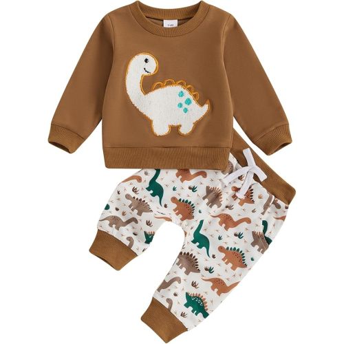 Toddler Baby Boy Fall Clothes Long Sleeve Dinosaur/Bear Print Sweatshirt Pants Set Cute Infant 0-3T Winter Outfits