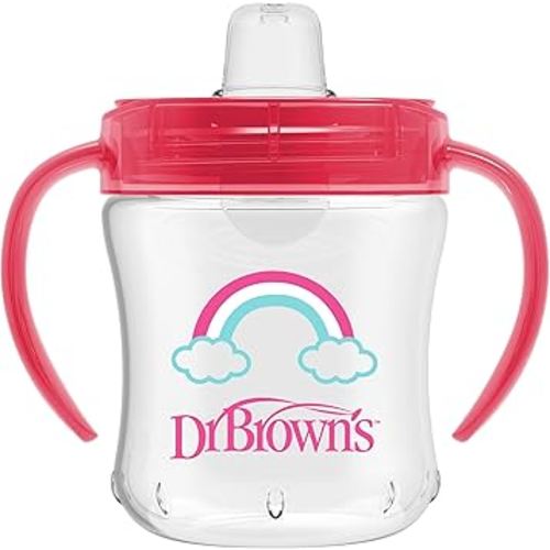 Dr. Brown's Milestones Soft Spout Sippy Cup with Handles, Pink Rainbow, BPA-Free, 6 oz/180 mL, 6m+