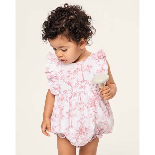 Baby's Twill Ruffled Romper in Pink Timeless Toile