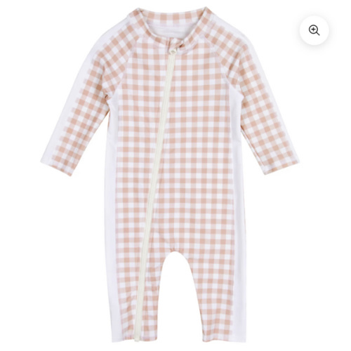 Sunsuit - Long Sleeve Romper Swimsuit | "Pink Gingham" 0-6 month