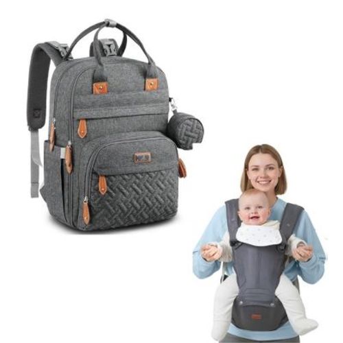 BabbleRoo Dark Gray Original Diaper Bag and Gray Carrier Bundle