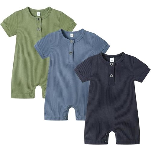 Bafeicao Baby Boy Girl 2/3 Pack Solid Romper Ribbed Short/Long Sleeve Bodysuit Jumpsuit Infant Knitted Outfits Clothes